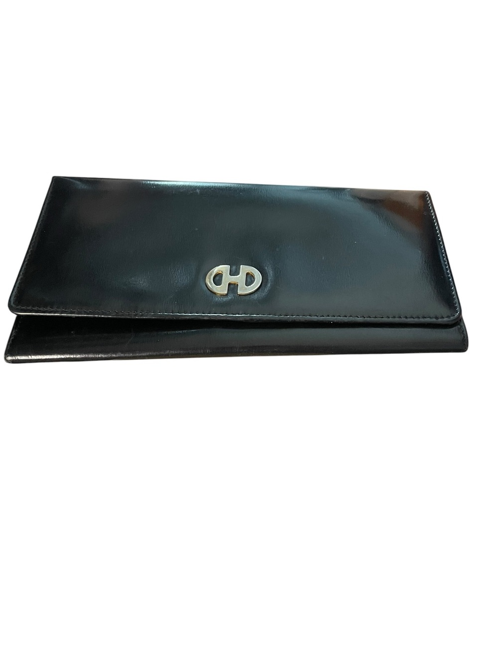 Vintage Celine Paris Black Leather Flap Long Wallet Gold Hardware
